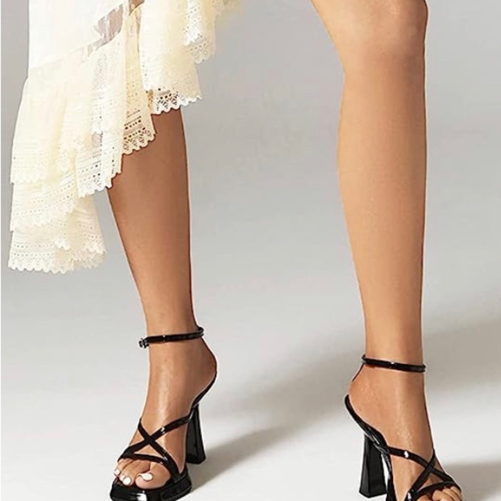 Platform High Chunky  Heels Square Toe Heeled Sandals Ankle strap Block Heels - Picture 5 of 6
